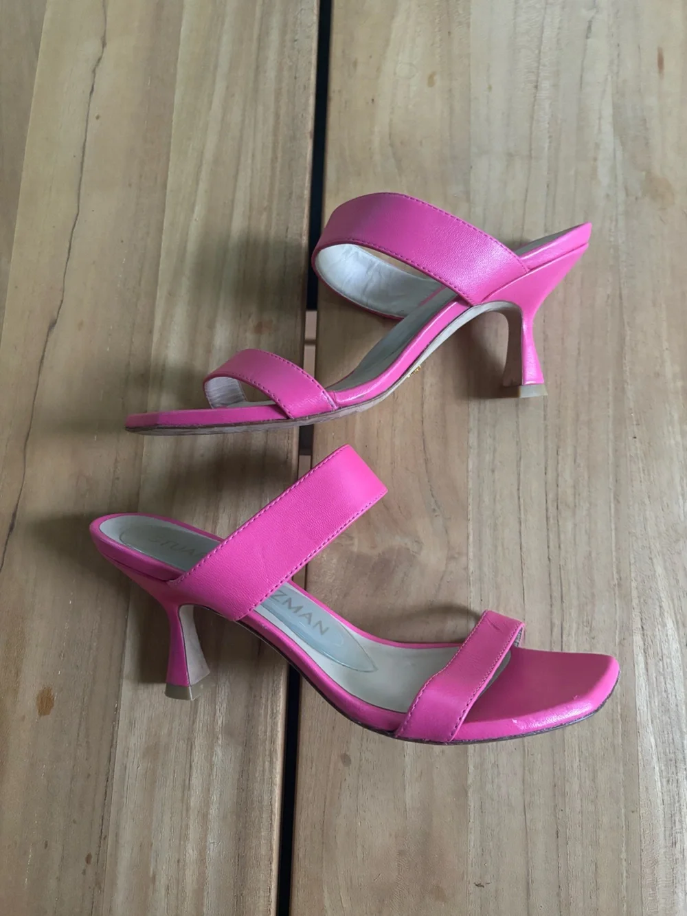 STUART WEITZMAN Kristal Napa Two Band Pink Sandals Heels Size 7.5